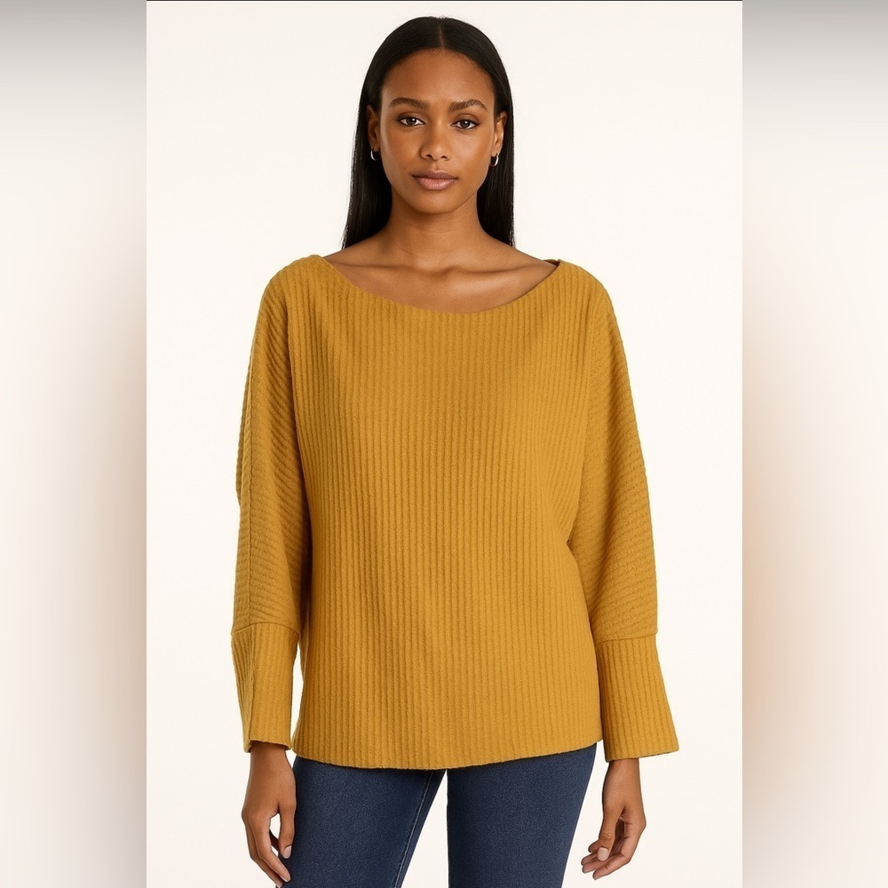 White Birch Mustard Yellow Women's Waffle Knit Sweater. Size-Small